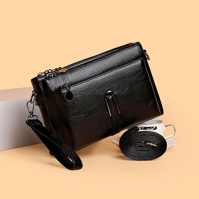 Vintage PU-Leder Mini-Tasche mit zwei Reißverschlusstaschen, Crossbody-Tasche, vielseitige Handgelenktasche für Einkäufe, den Alltag und Wochenendausflüge