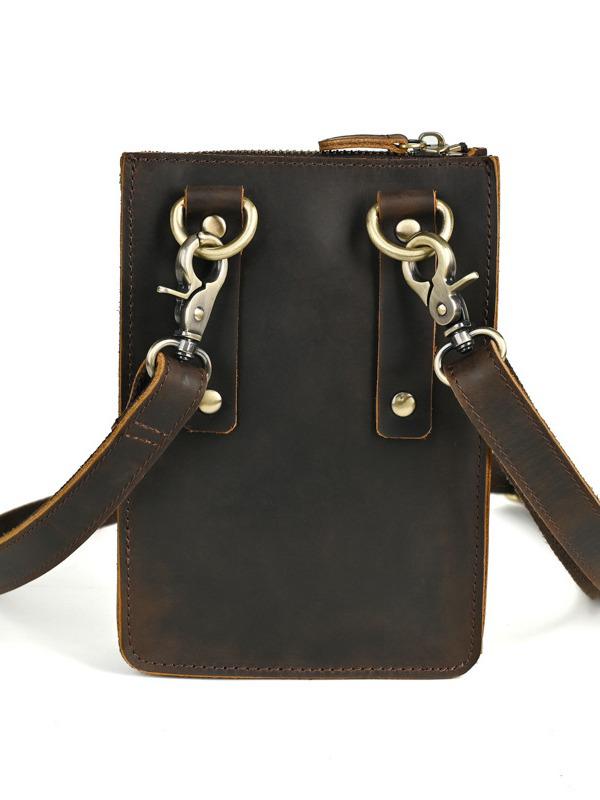 Retro Genuine Leather Waist Bag – Multifunctional Crossbody Pouch for 6-inch Phones