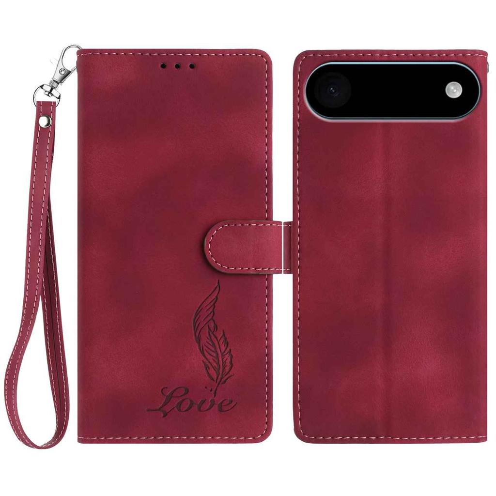For iPhone 17 Air Case Imprinted Feather PU Leather Wallet Phone Cover with Wrist Strap