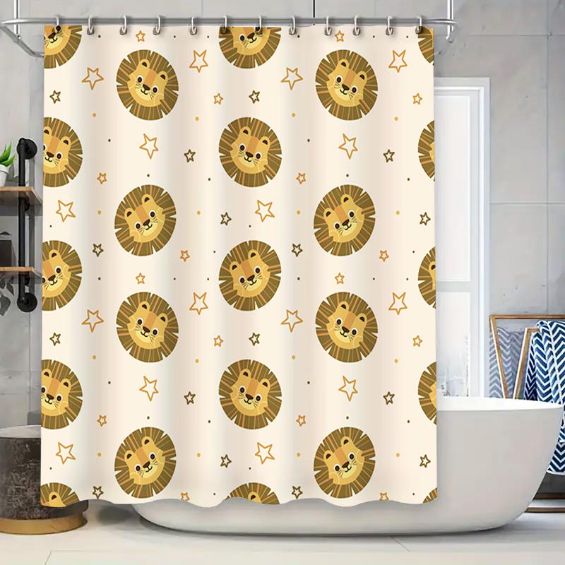 

Whimsical Lion Printed Shower Curtain Cute Animal Design For Bathroom Decor Waterproof Fabric With Hook White Background (Large) W60H190(CM)-1 Pcs