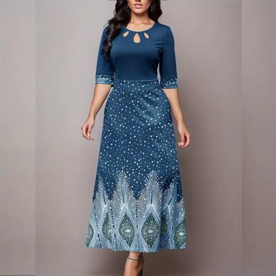 Elegantes Cut-Out-Kleid mit Blumendruck, Halbarm-Kleid mit Rundhalsausschnitt für Partys und Bankette, Damenbekleidung