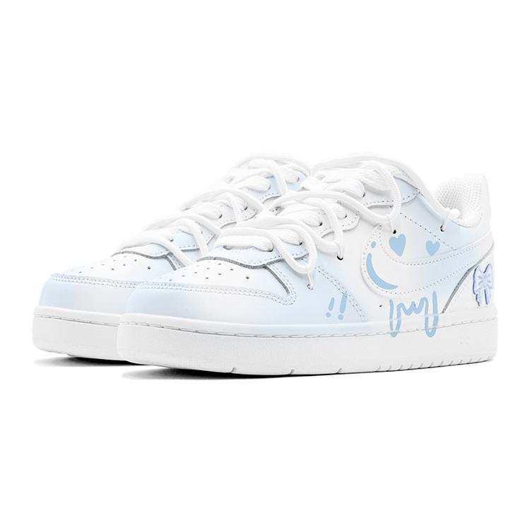 Nike Court Borough Ice Blue Heart Low top Skateboard Shoes Women's Blue White BQ5448-100(TeamS-S-BOX)