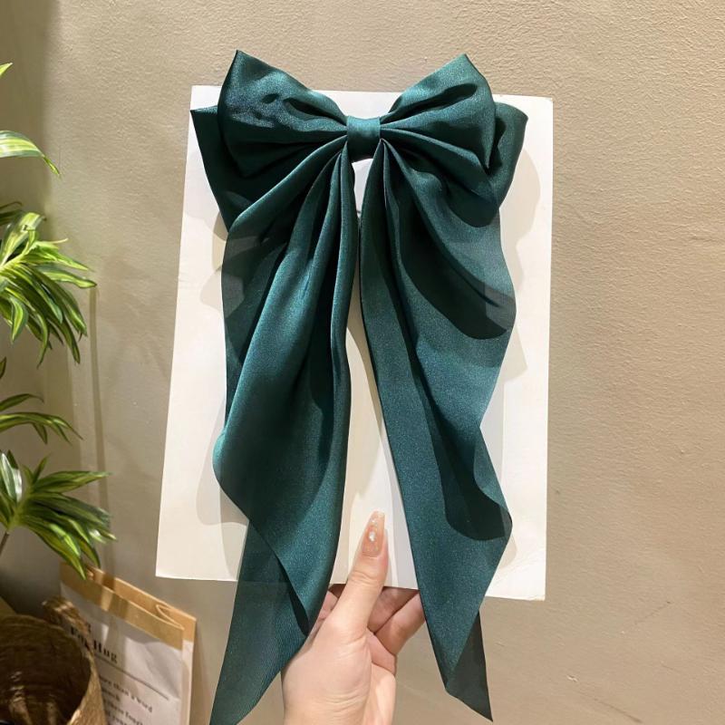 Elegant Bow Ribbon Hair Clip for Women Fashion Solid Satin Spring Clip Simple Hairpin Headband with Clips Girls Hair Accessories