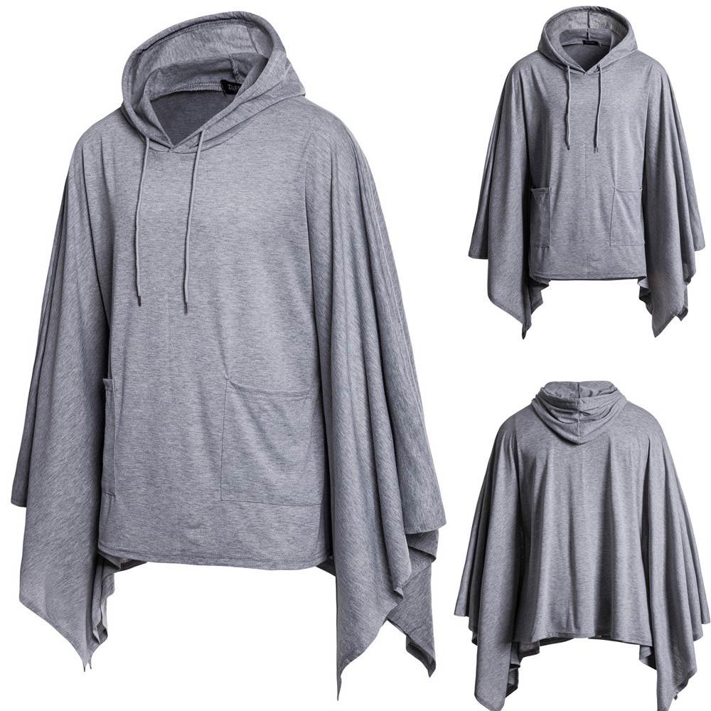 Mens Irregular Patchwork Loose  Sleeves Hooded  Cape Coa