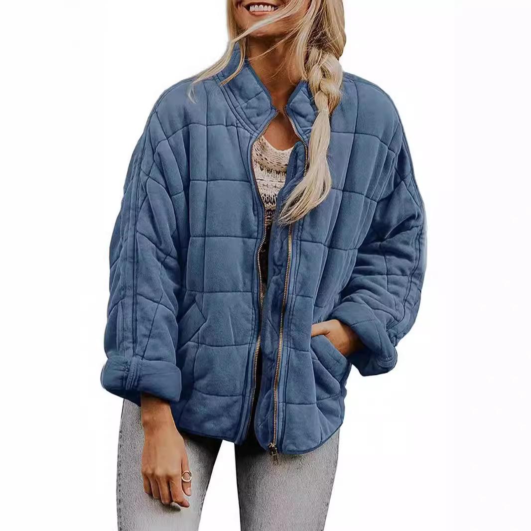

Women s Autumn/Winter Top Coat Cotton Coat Stand-up Collar Solid Color Pockets Long Sleeves Simple Casual Fashion Niche Skinny XXL синій