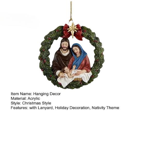 Christmas Nativity Acrylic Hanging Decoration with Lanyard Holiday Festival Hollow Round Xmas Tree Birth of Jesus Pendant Party Supplies Gift KTY