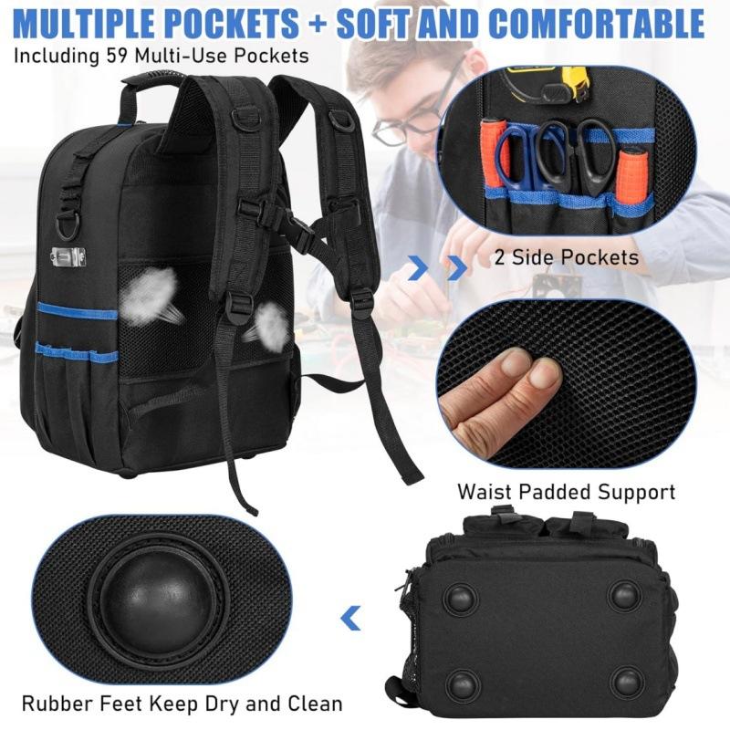 Heavy Duty Tool Backpack With Removable Tool Panel, Large Capacity Electrician Repair Storage Bag For Construction Technician