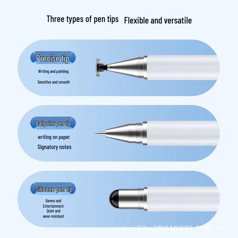 

Multi-Functional Metal Stylus: 3-in-1 Pen for Video Editing, Office, Painting & Mobile Use White Spiral Metal Pen