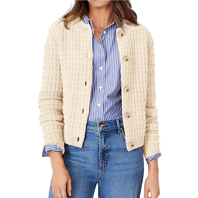 2025 Autumn New Women's Solid Color Commuter Knitted Cardigan Casual Sweater Jacket