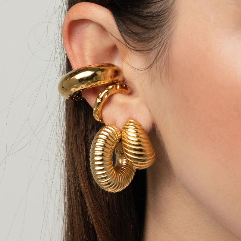 

New 4PCS Vintage Punk Thick Ear Cuff for Women Geometric Gold Color CCB Twisted C Shape Waterdrop Earrings Sets Earclips Jewelry