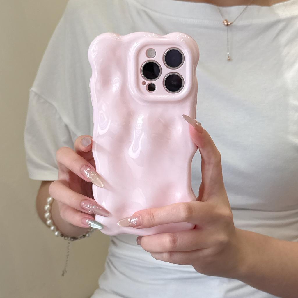 Niche ins style, solid color wavy case, suitable for iPhone16Pro max mobile phone case, Apple 17 new 14/15.