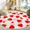 Round Strawberry Rug Kwaii Pink Circle Rugs for Bedroom Dorm Living Room Cute Area Rug Floor Mat Pad Doormat Carpet,