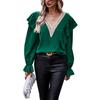 Women's Casual Loose Blouse Autumn Commuter V Neck Ruffles Long Sleeve Lace Shirt Top