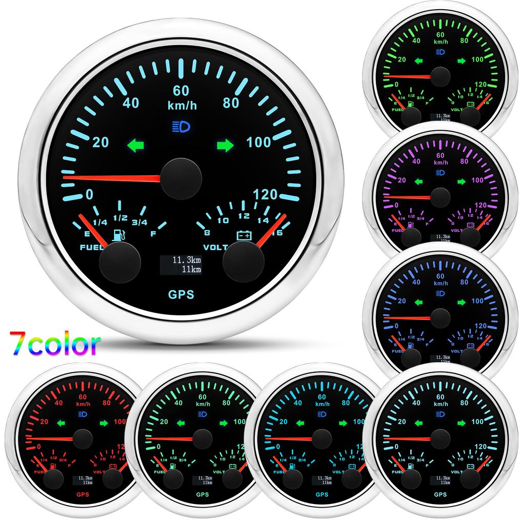 85mm 3 IN 1 Gauge 120kmh 200km/H GPS Speedometer+Fuel Level Meter+Voltmeter VOLT Speed Meter For 12V 24V Car Marine Boat Truck