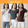 T-shirt da donna a maniche corte Mo Deer con scollo rotondo e design a blocchi di colore per abbigliamento casual