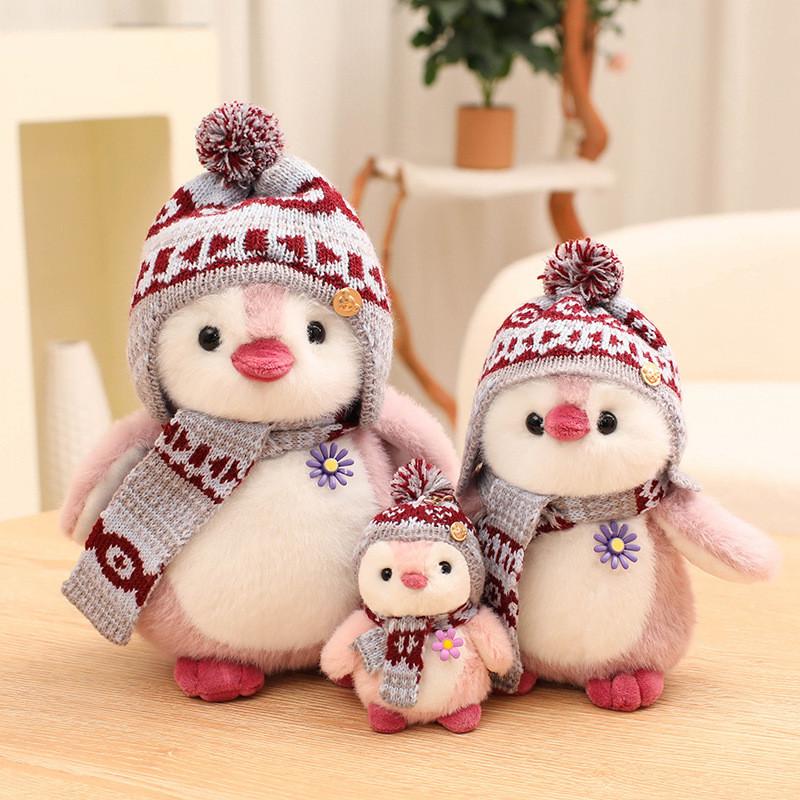 Penguin Plush Keychain With Knitted Scarves And Hat For Gift And Decoration