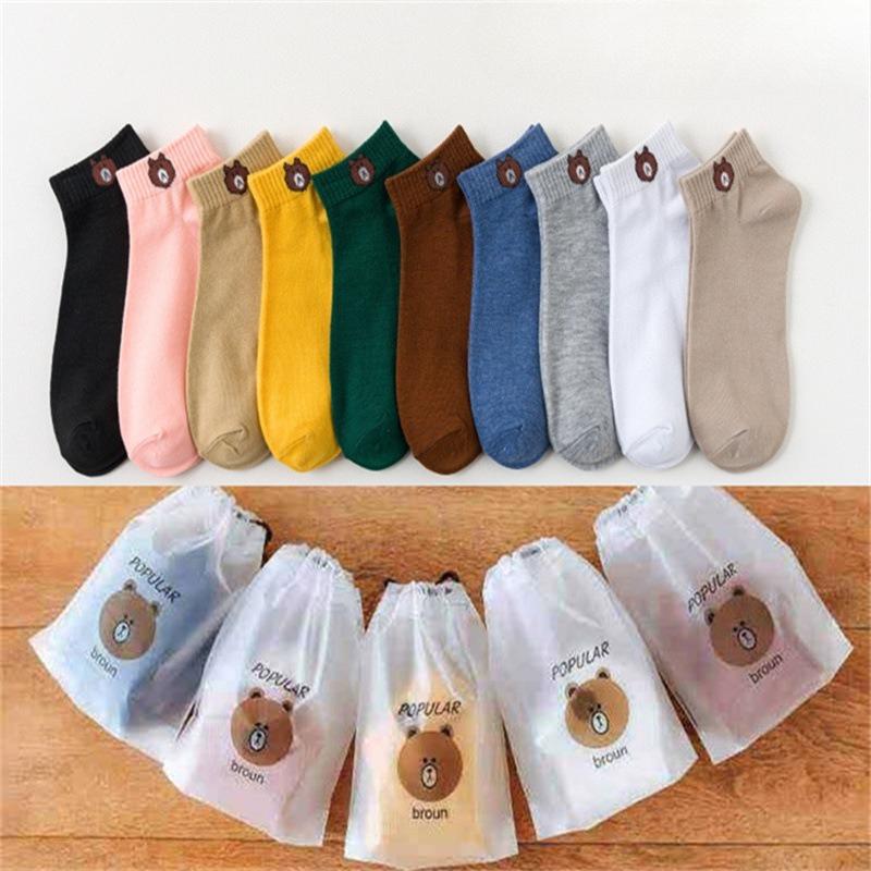 

10 pairs Socks Women s Medium Tube Socks in Tide Autumn and Winter Bear Cotton Socks Solid Color 10 pairs