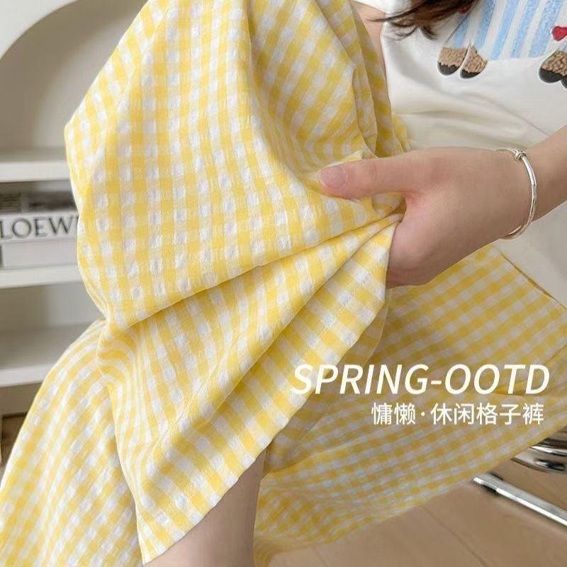 Girly Dopamine Blue Plaid Pants Women's Summer Thin Loose Straight Wide-leg Pants Lazy Casual Yamamoto Pants