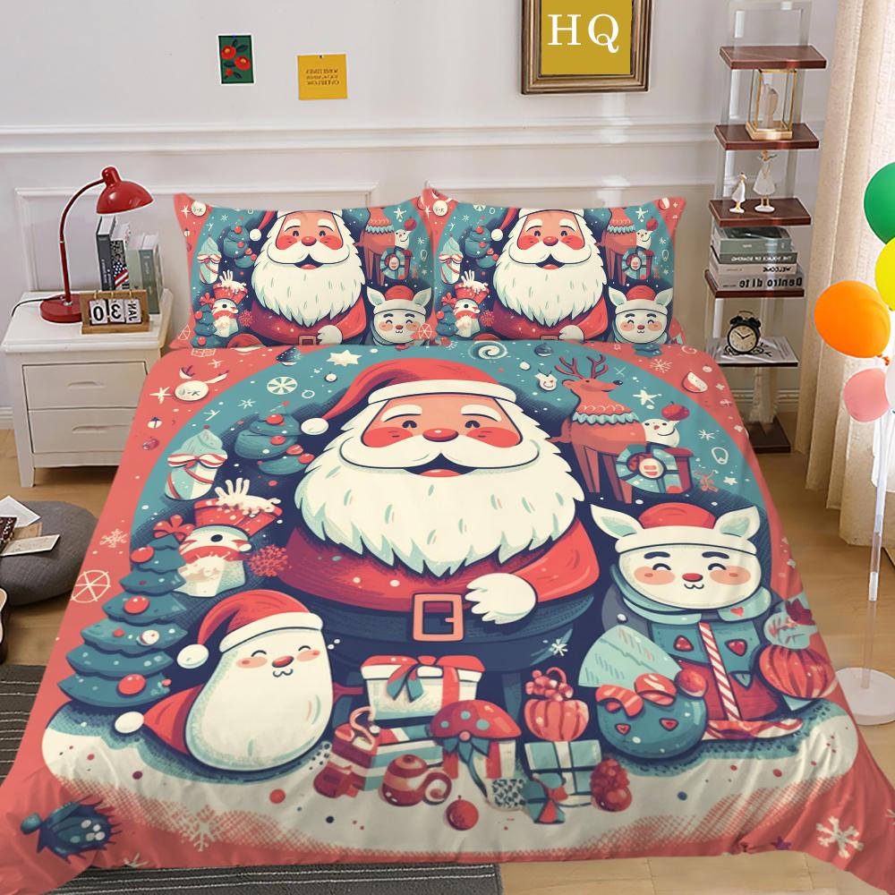 Christmas Printed Home Bedclothes Microfiber King Size Bedding Set Cover Children Superior Duvet Cover Set