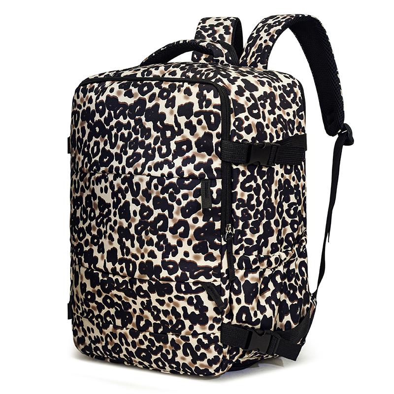 Rucksack mit Leopardenmuster, mehreren Taschen und verstellbaren Trägern