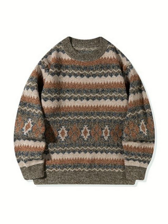 

Мужской шерстяной свитер с этническим принтом, утолщенный - Пуловер с круглым вырезом на осень/зиму M (110-120 cm)