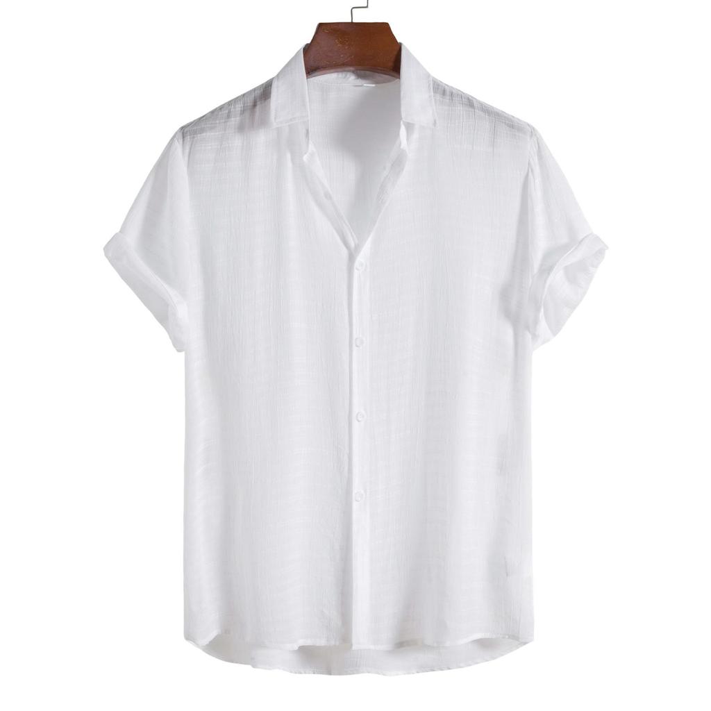 2026 New Men's Fashion Trend Solid Color Dark Check Short-sleeved Shirt