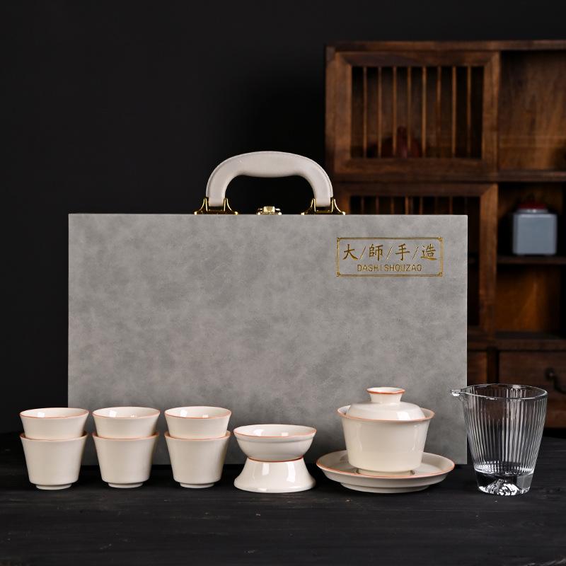 Plant ash Kung Fu tea set, a complete set of gift sets, gift box sets, teacup ceramics.