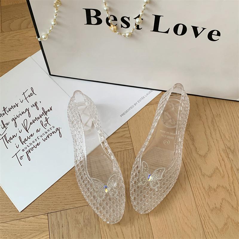 Scarpe da Donna in Gel Traforate con Strass a Forma di Farfalla Piatte Estive Antiscivolo Slip-On Sandali da Donna per Spiaggia Scarpe da Acqua