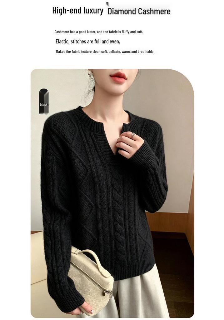 Women's V-Neck Cable Knit Cashmere Sweater - Soft, Thick, and Stylish 2026.
