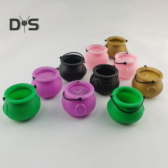 12Pcs Halloween Candy Buckets Black Plastic Witch Cauldron Kettle Halloween Pot Goody Holder for Party Favors Home Festival Decoration