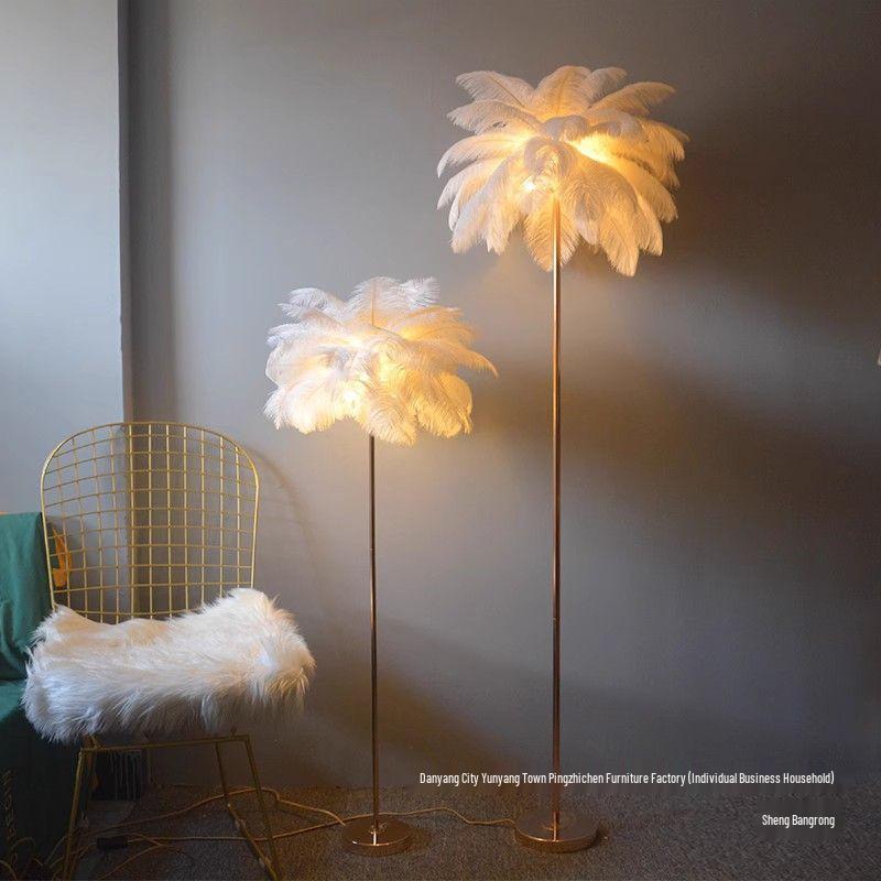 Ostrich Feather Romantic Floor Lamp - French Influencer Style for Living Room or Bedroom
