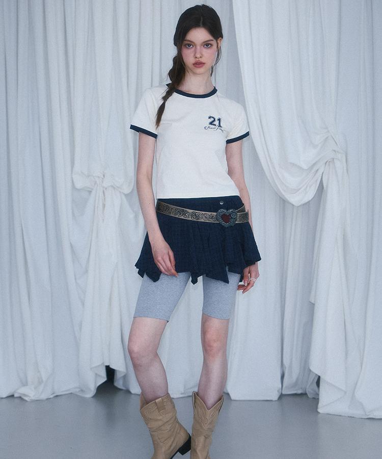 Rose Franz Check Drop Mini Skirt [Navy]