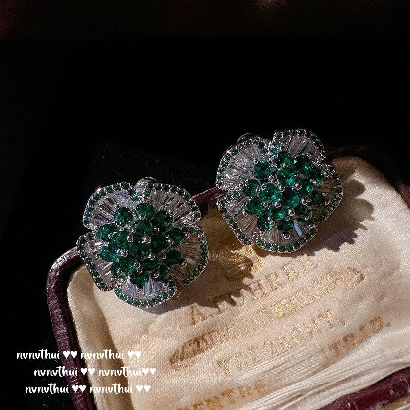 ** Comet, Mojito Emerald Earrings, Sotheby'S, 18K Gold Plated, Malachite Green Flower Zircon Necklace
