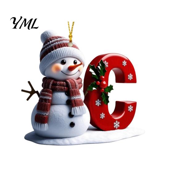 Personalized Snowman Letter Ornaments 2D Christmas Ornaments, for Tree, Customized Party Favors Kids Initial Ornament, Ornament DIY Hanging Xmas Decor