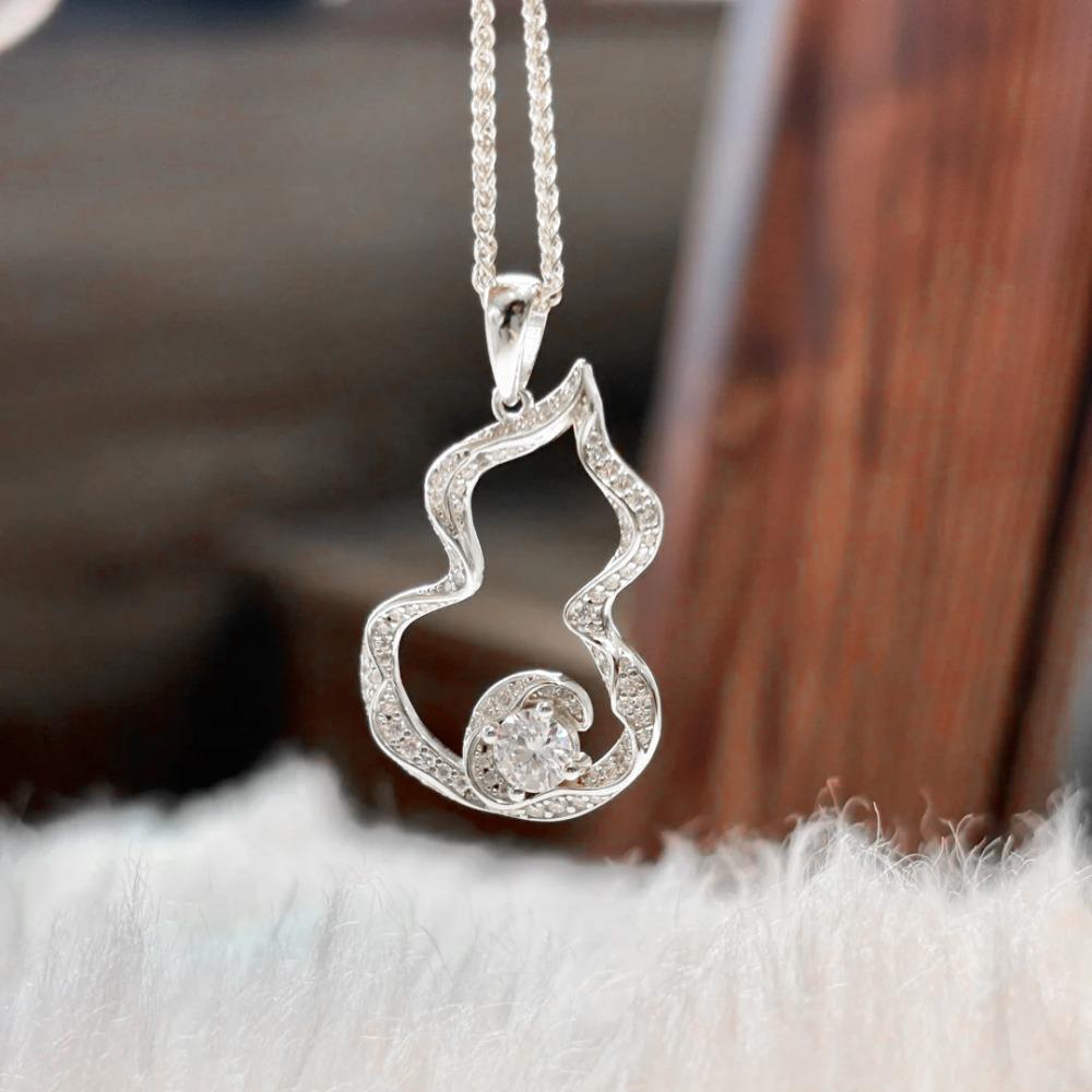 Luxury Chinese Gourd Pendant Necklace Vintage Diamond Rhinestone Ribbon Gold Plated Women Fashion Collarbone Chain