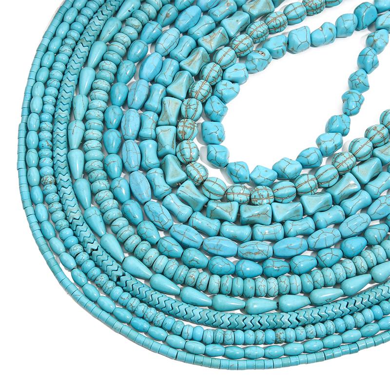 1 Strand 38CM Blue Turquoises Stone Chain Charm Beads Chain DIY Bracelet Necklace Jewelry Making
