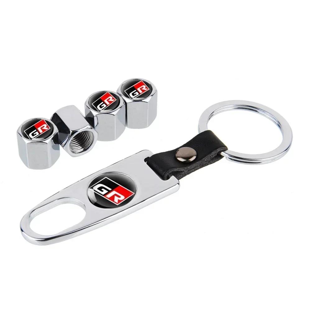 For Toyota ad11Caps with Keychain Car Wheel Tire Valve For Toyota GR Sport Gazoo Corolla Land Highlander Cruiser Aqua Prius Rav4 Yaris Hilux