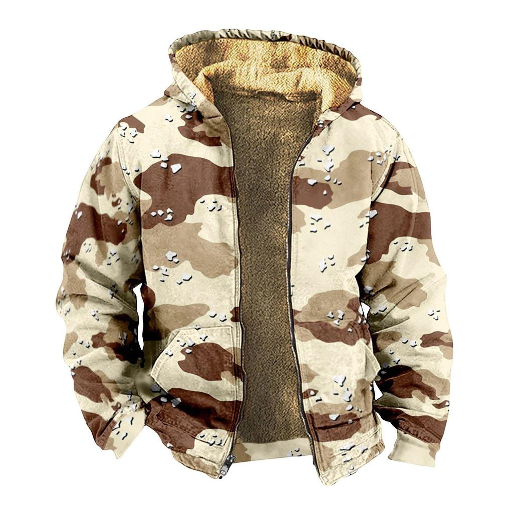 Herenjas met camouflageprint, casual lente- en herfsttrend, capuchonjas met rits