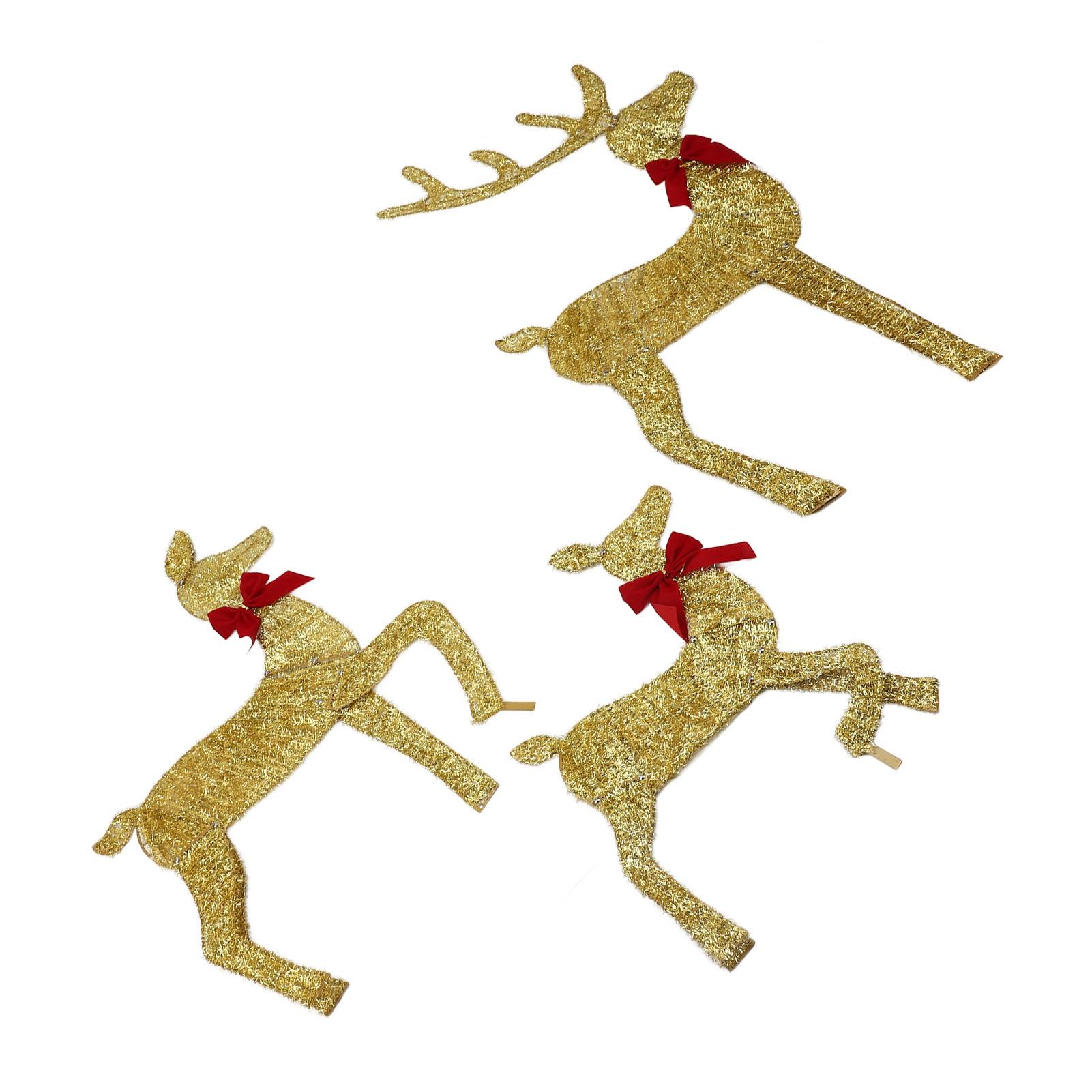 

Deer Holiday Decoration Gold LED Easy Assembly 3 Piece Reindeer Family Decor for Xmas Festival Yard Decoration