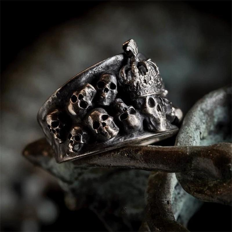 Punk Thai Silver Dark Skeleton Skull Open Rings For Men Women Hip Hop Fashion New Jewelry Gift Party Rock Anillos