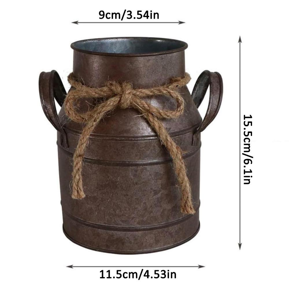 2pcs Vintage Rustic Antique Decorative Flower Vase Shabby Chic Classy Designed Metal Vase Primitive Distressed Iron Vase Bucket
