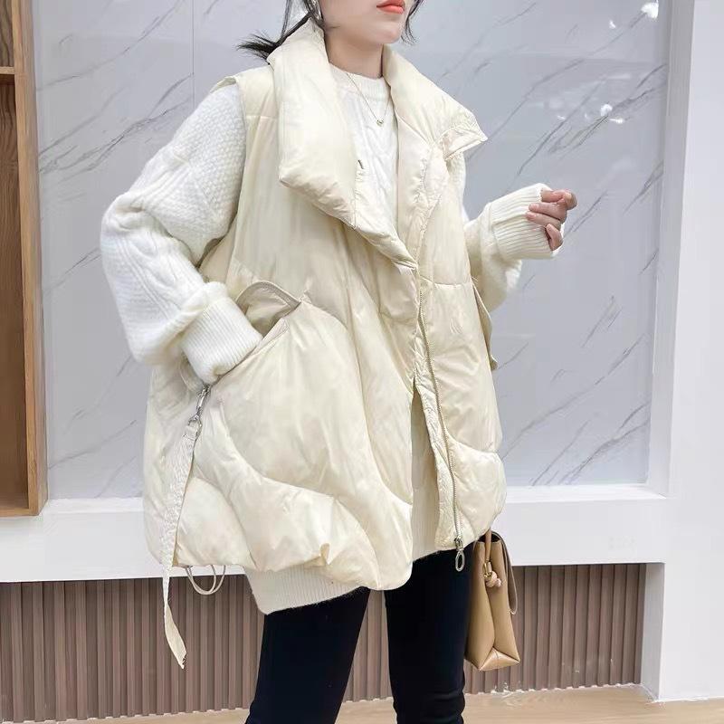 Daunen Baumwollweste Damen Locker Einfarbig Ärmellose Jacke Mantel Damen Schwarz Weiß Warme Westen Herbst Leichte Weste Winter