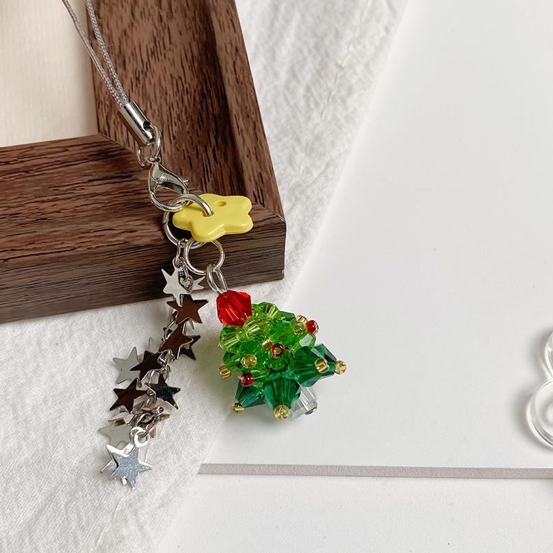 Y2K Trendy Christmas Tree Keychain Cute Star Tassel Keyring Pendant Ins Style Aesthetic Girly Phone Lanyard Bag Charms Xmas Gift