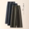 2026 Spring/Fall Women's High-Waisted Wool Wide-Leg Cropped Pants Nine-Tenths Length