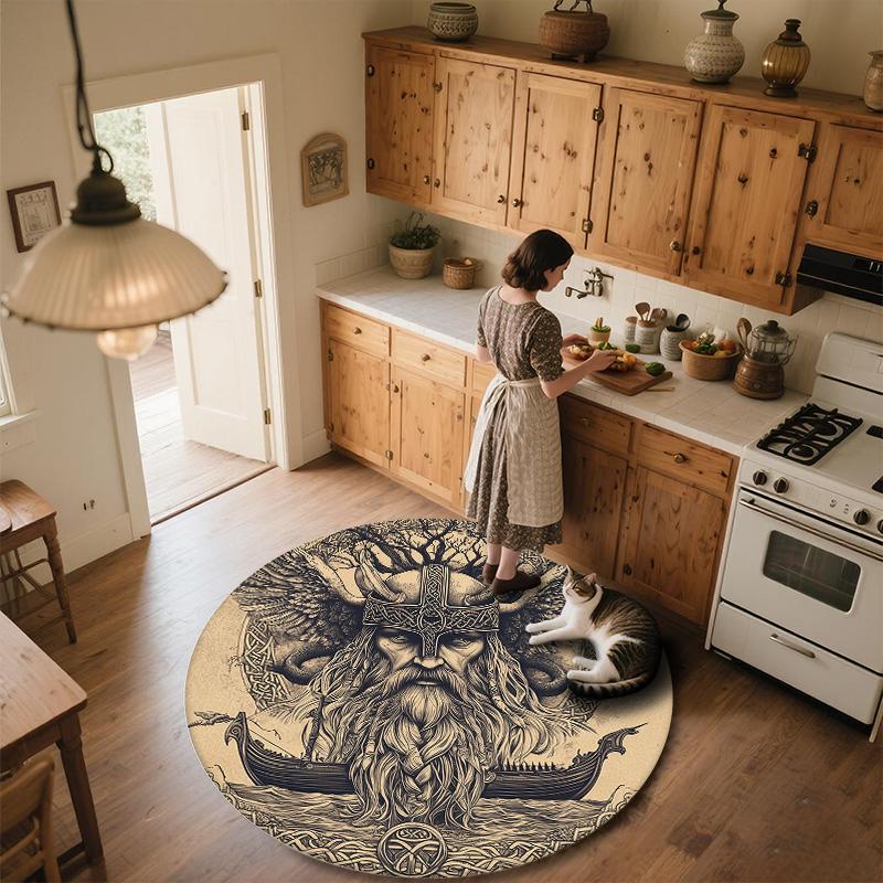Viking Figures,Round Area Rug,Carpet Rug for Living Room Bedroom Sofa Playroom Decor,Non-slip Floor Mat