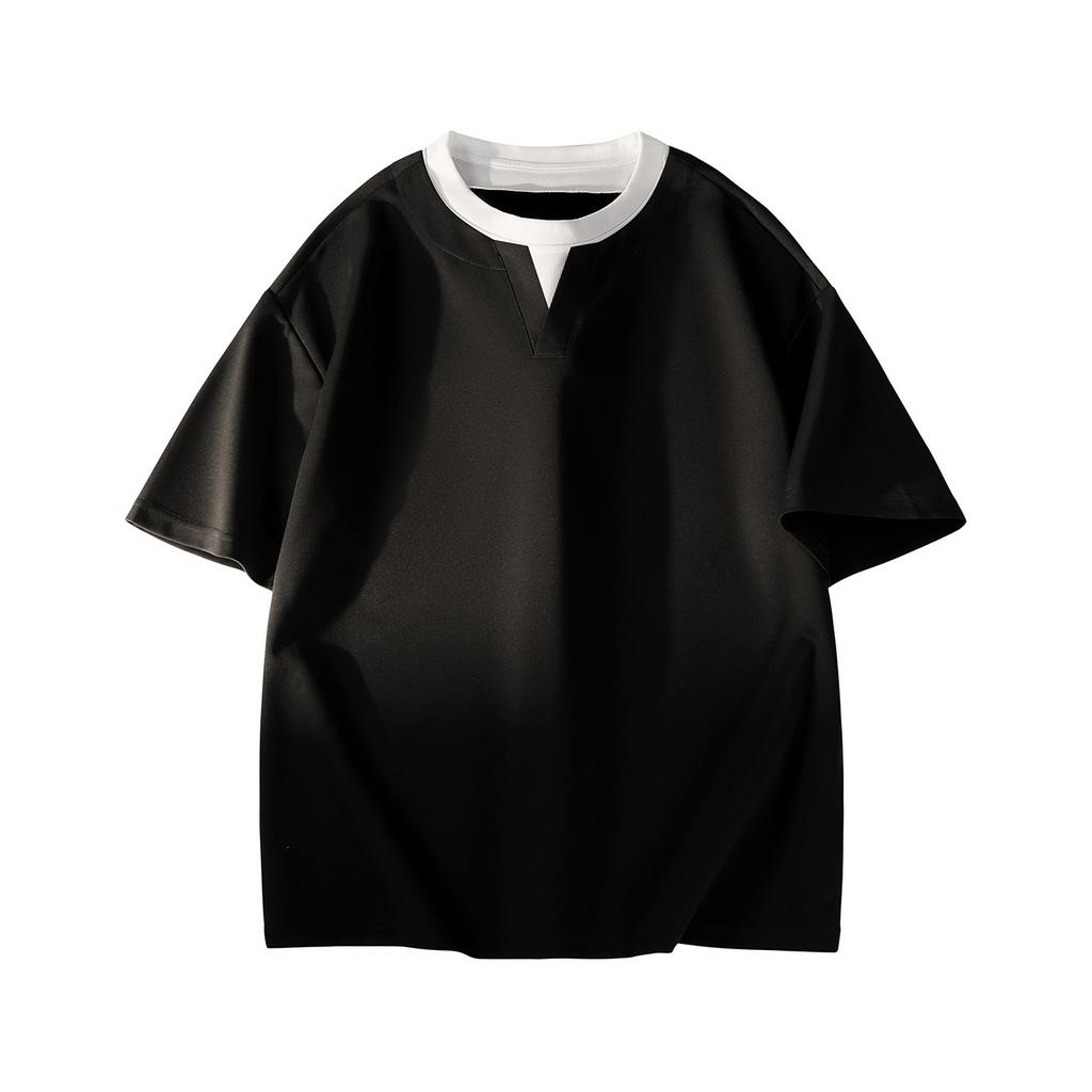 New Oxygen Cotton Striped Fabric Fake Two-piece Trendy T-shirt