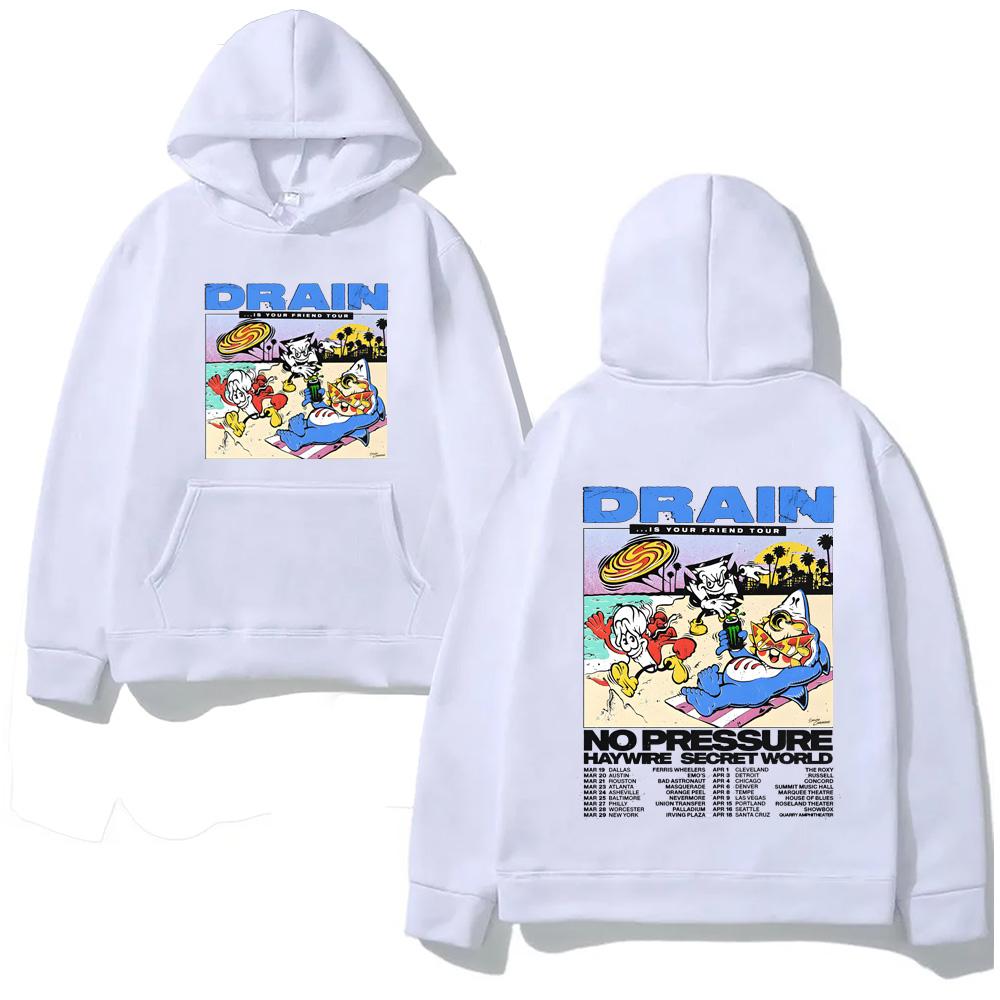 DRAIN Band IS YOUR FRIEND TOUR 2026 HOODIE Hip Hop Fashion Comfortable Sweatshirt Punk Clothes Harajuku High Quality Pullovers XS белый