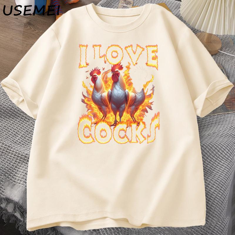 I Love Cocks Roosters Funny Meme T Shirt Men Women Funny Graphic T Shrts Farmer Chicken Lover T-Shirt Cotton Mens Printed Tees