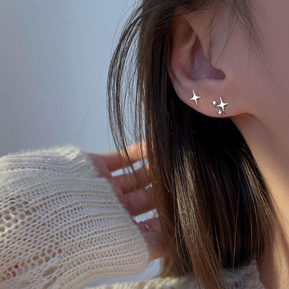 

Y2K Metal Cross Star Earrings Studs Korean Style Silver Star Ear Clip Party ear clips