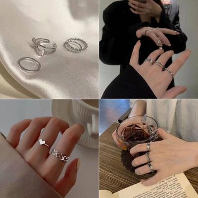 Cold Wind Ring Female Niche Design Sense Combination Set Ring Sweet and Cool Simple Opening Personalized Joint Ring Tide